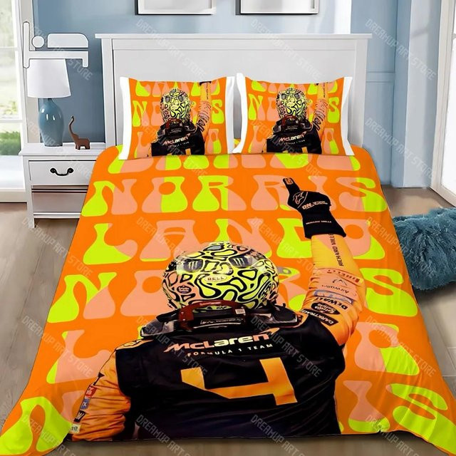 Bettwäscheset mit Lando Norris Motiv aus Mikrofaser, Bettbezug und Kissenbezug, Orange, B/H: 135 x 200 cm - Bild 1