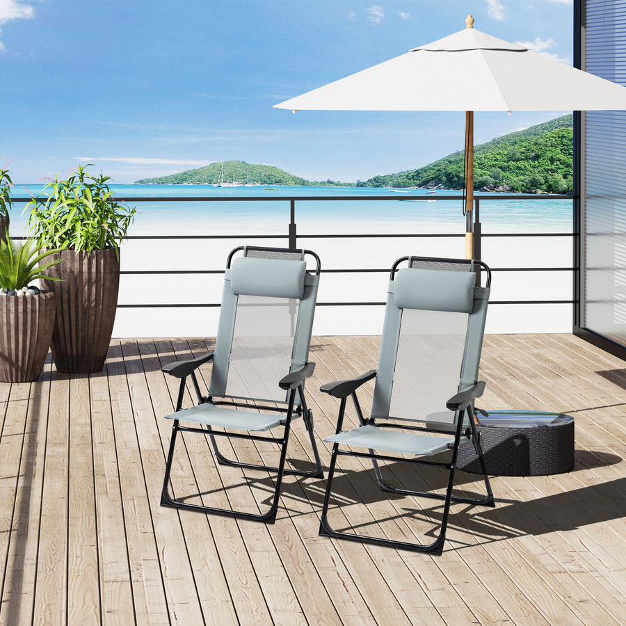 Outsunny 2er-Set Klappstühle für Garten und Balkon mit verstellbarer Rückenlehne und Armlehnen, Grau - Bild 2