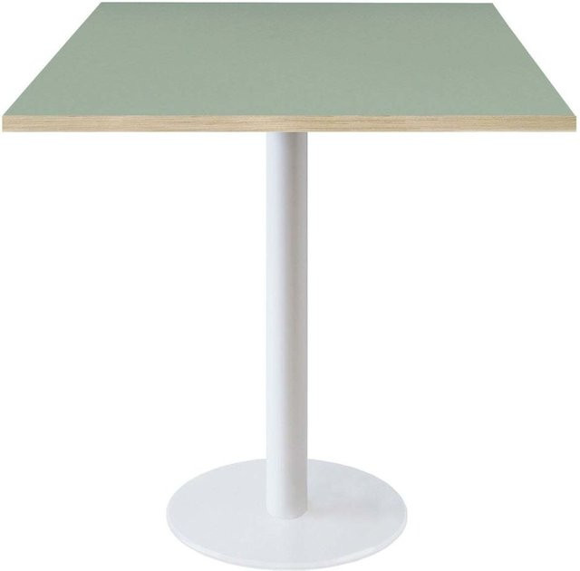RestooTab Tisch Rome Gestell weiß quadratisch mit MDF-Laminat-Tischplatte in Hellgrün und Braun, B/T/H: 70 x 70 x 75 cm - Bild 1