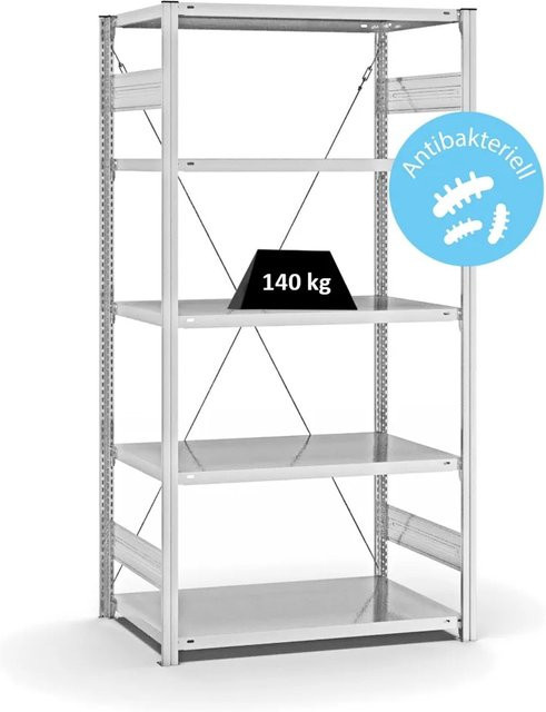 PROREGAL Antibakterielles Fachbodenregal Stecksystem mit T-Profil in Weiß, 5 Ebenen, H x B x T: 200 x 100 x 60 cm - Bild 1