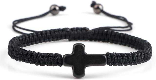 Armband Jesuskreuz, Rotes Schwarzes Garn, Messing, Unisex, Schwarz - Bild 1
