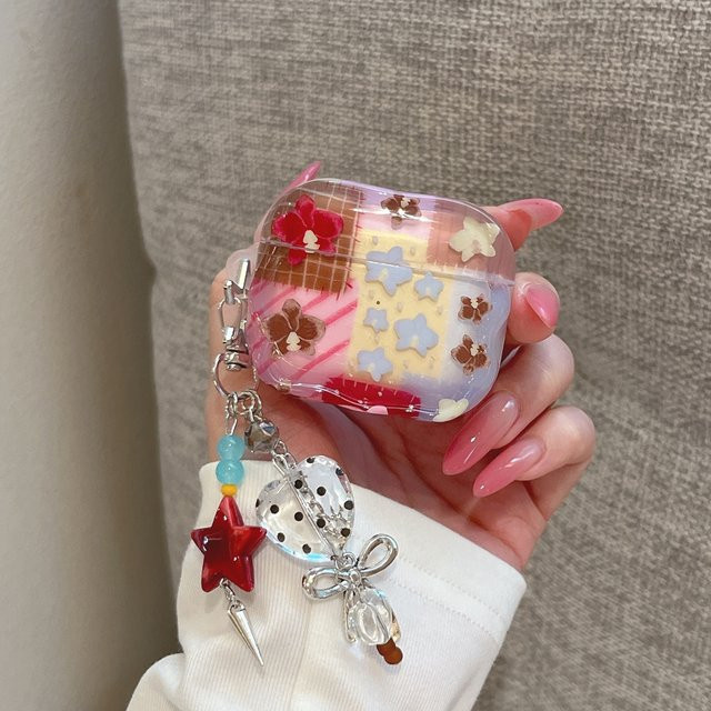 INS Retro Kopfhörer-Schutzhülle für Apple AirPods 1 2 3 4 Pro Pro2 Pro3 mit buntem Blumen-Schleifen-Herz-Design in Multicolour - Bild 1