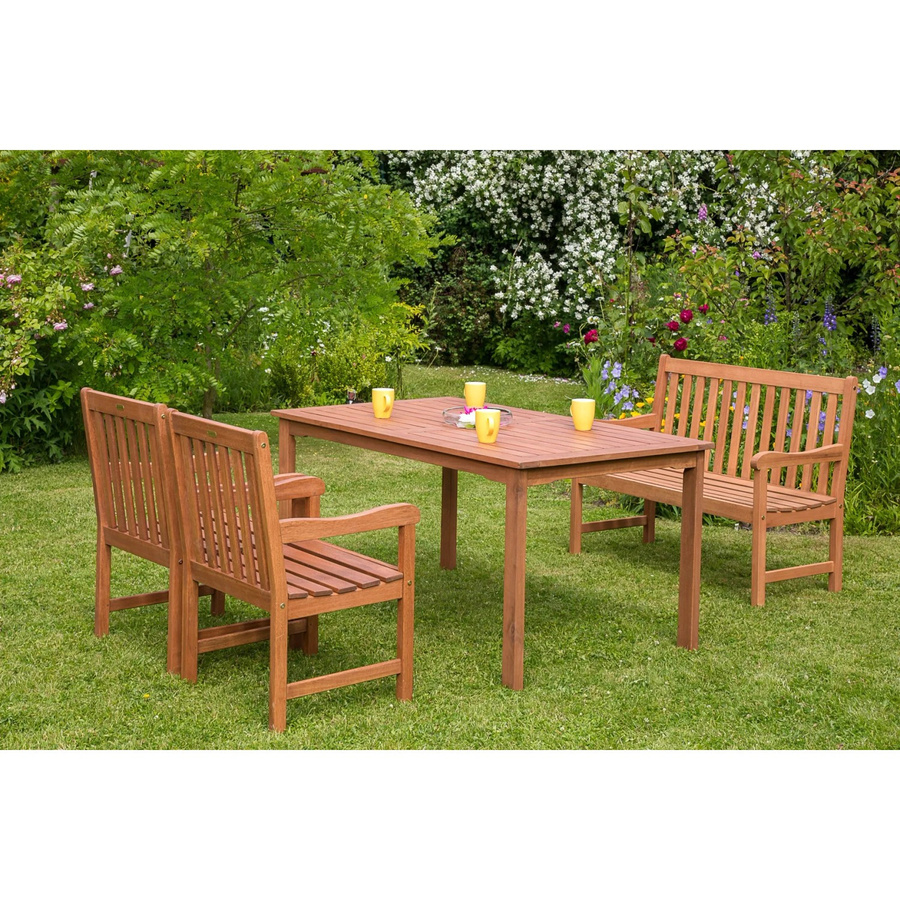 Merxx Gartenmöbel-Set Santos 4-teilig aus Eukalyptus-Holz in Braun inkl. 2-Sitzer Bank - Bild 2
