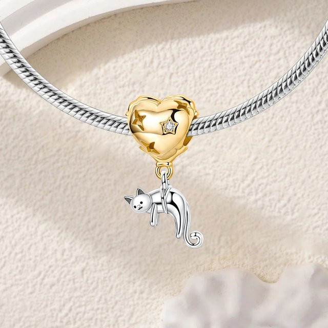 parmuz Charms, 925 Silber, Ballon-Katze, Perle, Zirkonia, Damen - Bild 1