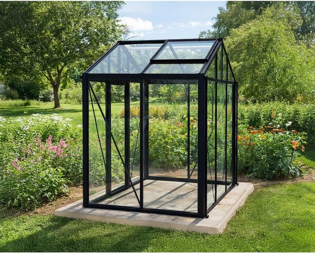 Bloomcabin Gewächshaus GHC1 Klassik in Schwarz mit Sicherheitsglas, Aluminium und integriertem Dachfenster sowie Belüftungssystem - Bild 1