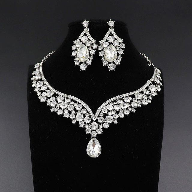 Wucifang Jewelry Schmuck-Set, Halskette und Ohrringe, Kupfer, Schwarz, Zirkonia, Kristall, Damen - Bild 1