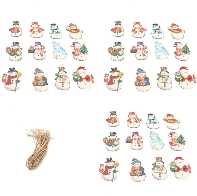 36 Stück Schneemänner Holzornamente von OutsideWorld in Weiß als Weihnachtsbaum-Hänge-Dekoration mit Hanfseilen für Bastelarbeiten - Bild 1