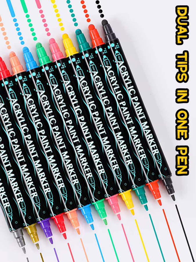 Jimiao Dual-Tip Acrylmarker-Set mit runder und feiner Spitze, wasserbasierte Farben in Multicolour - Bild 7