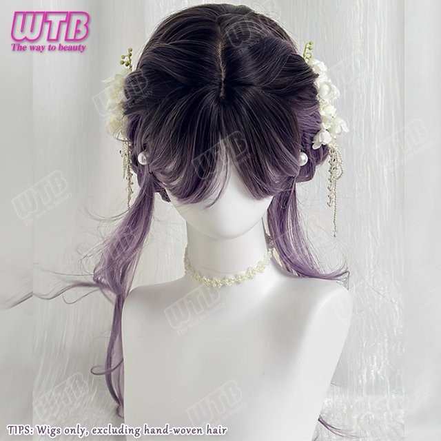 WTB Gradient Purple Synthetic Lolita Perücke, lange lockige Perücke mit Pony, Damen - Bild 1