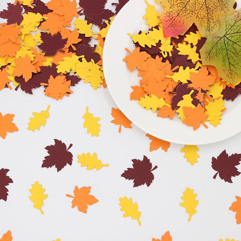 100 Stück VRISE Herbst Ahornblatt Konfetti aus Papier in Mehrfarbig für Thanksgiving, Hochzeit und Geburtstag als Desktop-Dekoration - Bild 1