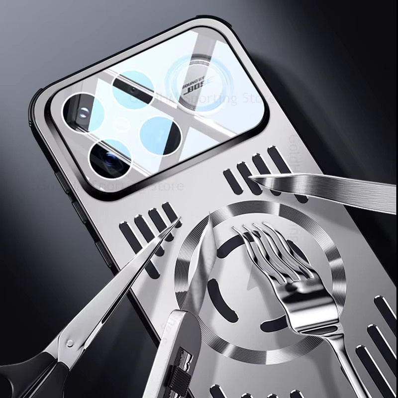 Xiaomi Poco F8 F7 Pro Ultra Schutzhülle aus Aluminiumlegierung in Schwarz mit Wärmeableitung und magnetischer Ladefunktion - Bild 5