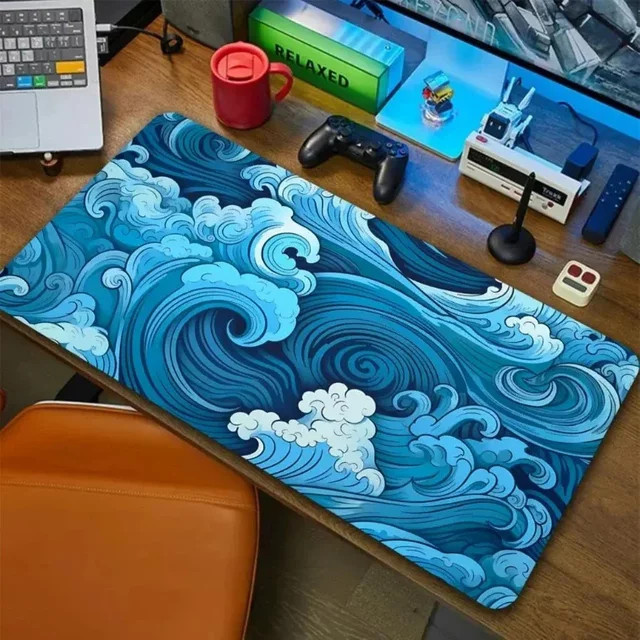 Mousepad Beautiful Nature Blau mit Japanischem Kunstmotiv Great Waves als Matte Schreibtischunterlage für Gamer - Bild 1