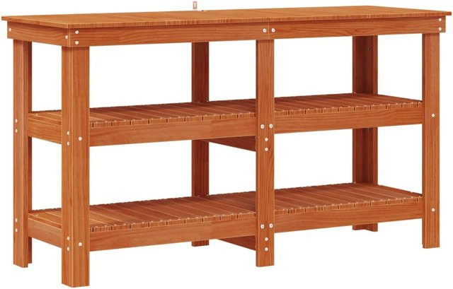 vidaXL Werkbank aus massivem Kiefernholz in Wachsbraun, B/T/H: 143 x 50 x 80 cm - Bild 1