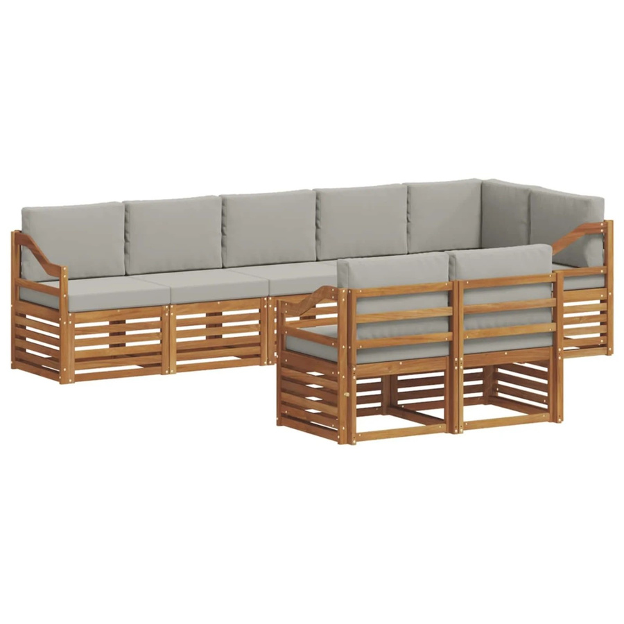 vidaXL Sofagarnitur 8-teilig L-Form aus Massivholz Akazie in Natur und Hellgrau mit Polsterung und Kissen - Bild 2