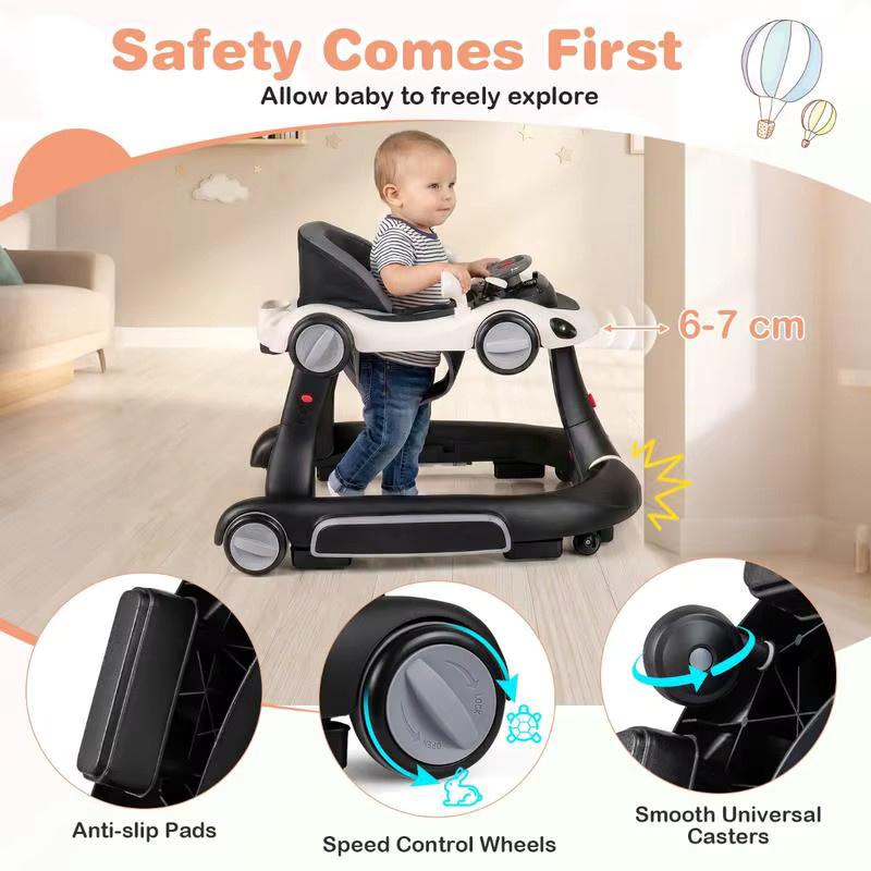 6-in-1 Babywalker Aktivitätscenter mit Verdeck und Musik, tragbare Hüpf- und Schaukelkombination für Kleinkinder, weiß - Bild 3