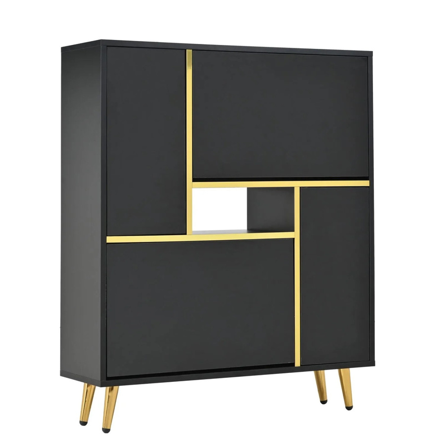 PXloue Schuhschrank Schwarz Hochglanz mit LED-Beleuchtung und 2 Türen, B/T/H: 80 x 25 x 96 cm - Bild 2