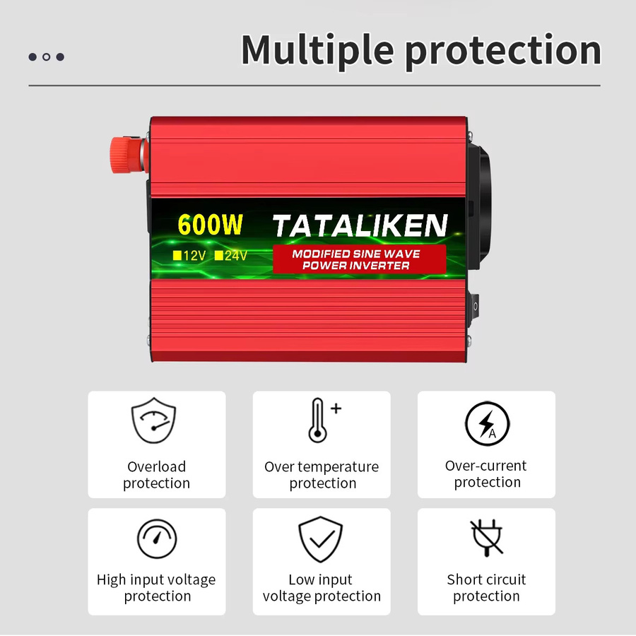 TATALIKEN Modifizierter Sinuswellen-Wechselrichter DC12V zu AC 220V 500W-4000W 50HZ Stromwandler Solar-Auto-Transformator mit LED-Anzeige in Rot - Bild 2