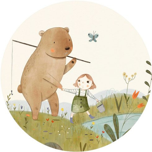 K&L Wall Art Runde Vliestapete Loske Kinder Teddy Bär Baby, mehrfarbig, matt, B/H: 236 x 236 cm - Bild 1