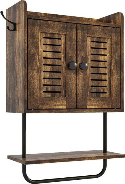 Relaxdays Hängeschrank in Vintagebraun mit Handtuchhalter und Lamellenoptik, B/T/H: 61 x 40 x 17,5 cm - Bild 1