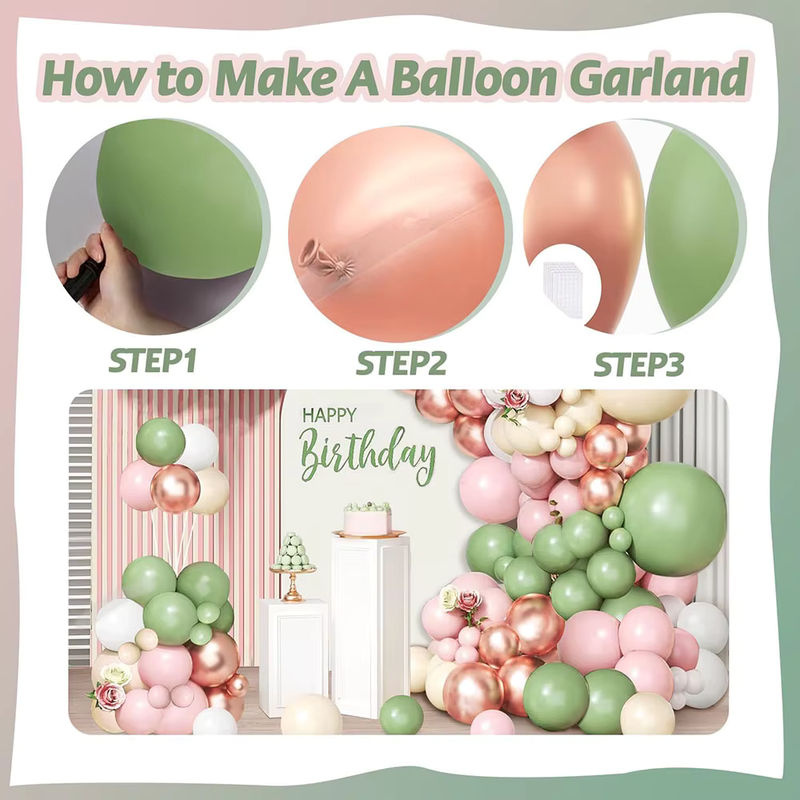 Mehrfarbiges Ballon-Girlandenbogen-Set aus Latex in Grau, Grün, Rosa und Weiß für Bohemian-Dekorationen bei Hochzeit, Babyparty oder Geburtstag - Bild 4