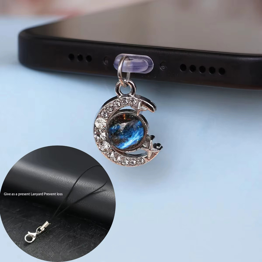 Glitzerndes Sternen- und Mond-Telefonzubehör mit Staubschutz und Schnittstellenschutz in Silber - Bild 2