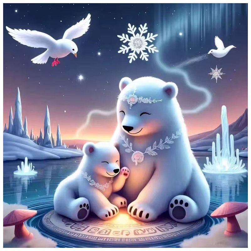 AZQSD 5D DIY Diamantmalerei Set Winter Szene mit Eisbären und Möwen, Strass Stickerei Kit mit runden Diamanten - Bild 4