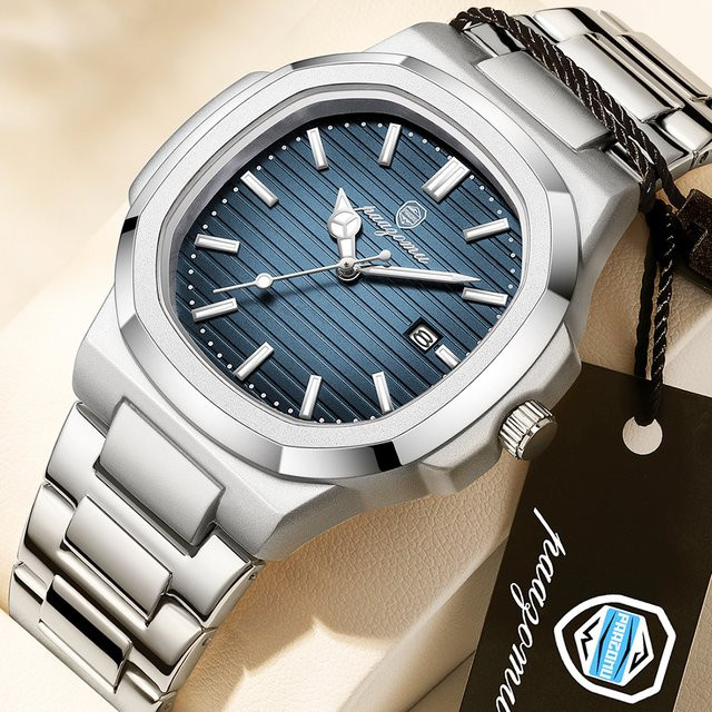 PAAZOMU Armbanduhr Quarz, Edelstahl, Eckig, Blau, Herren - Bild 1