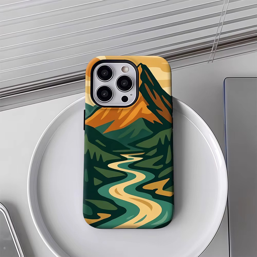 Mountain River Doppelschichtige Rückseiten-Handyhülle für iPhone 18 17 16 15 14 13 12 Pro Max Plus in Multicolour - Bild 4