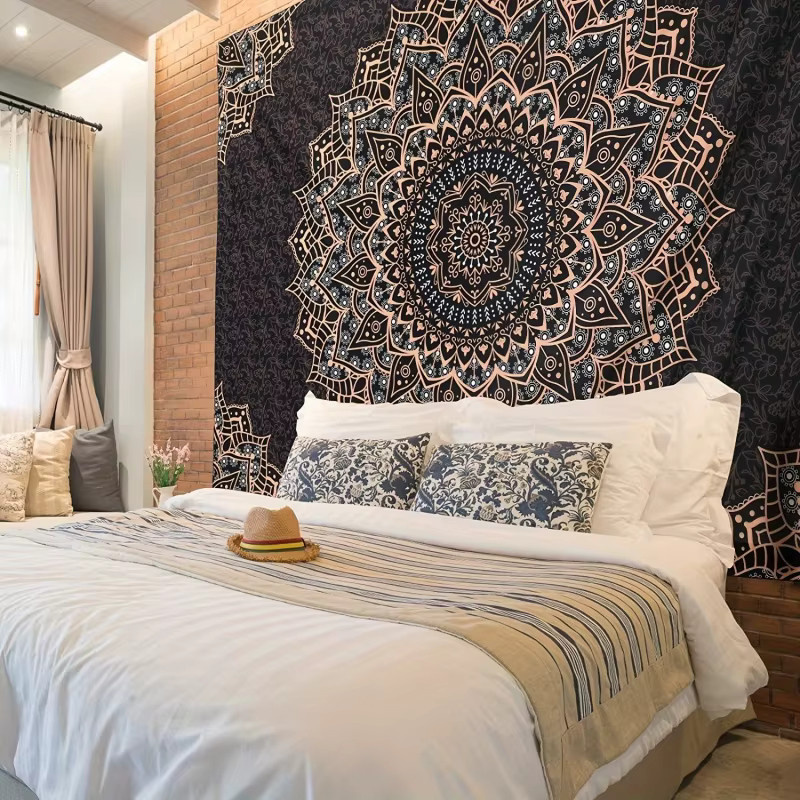 VIKAMA Mandala Wandteppich im Boho-Stil mit geometrischem Design, B/H: 60 x 40 cm - Bild 2