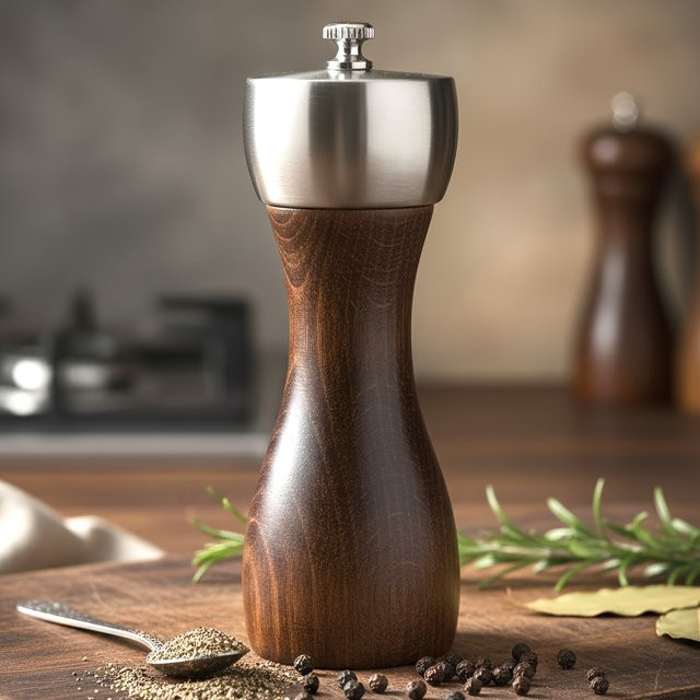 Leeseph Premium Buchen-Pfeffermühle in Braun mit Präzisions-Kohlenstoffstahl-Rotor für Pfefferkörner und Meersalz - Bild 1
