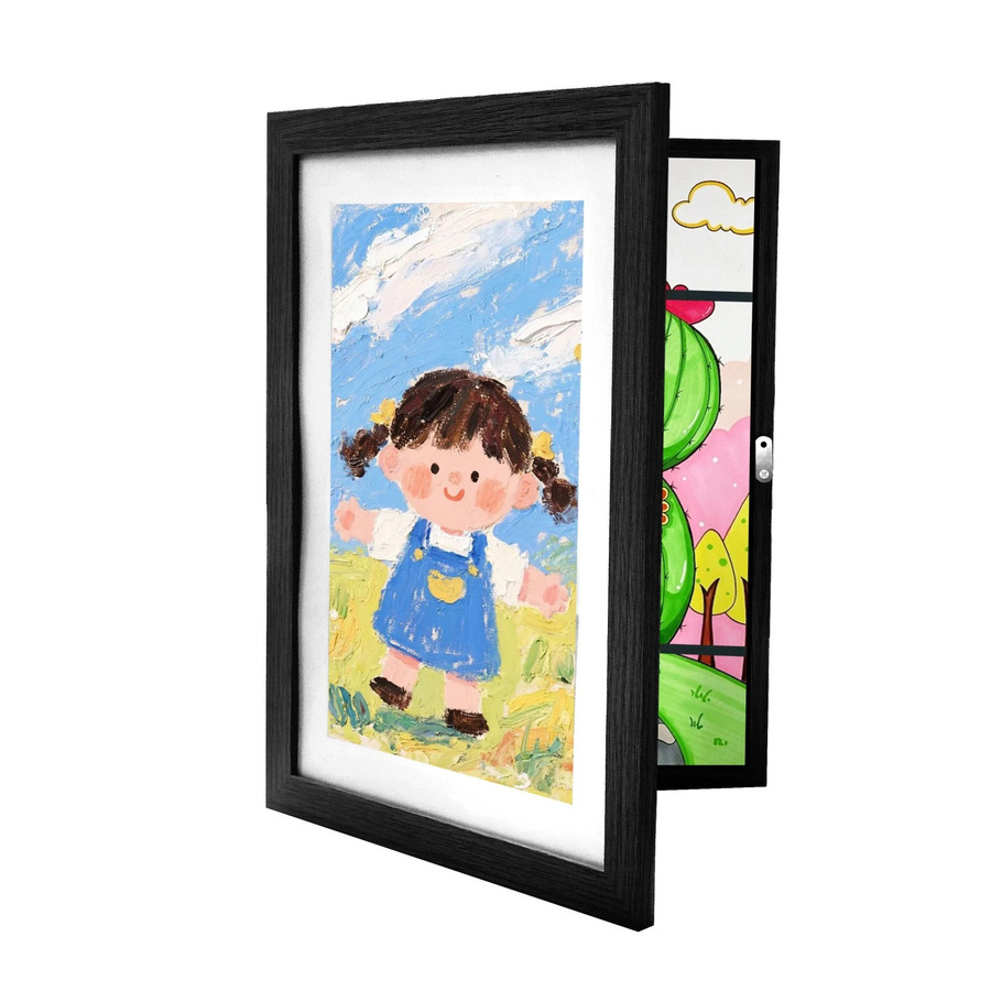 Relaxdays Kinderbilderrahmen A4 aus MDF und Acrylglas in Schwarz, befüllbar für die Wandmontage, Breite: 32 cm, Höhe: 25,5 cm - Bild 2