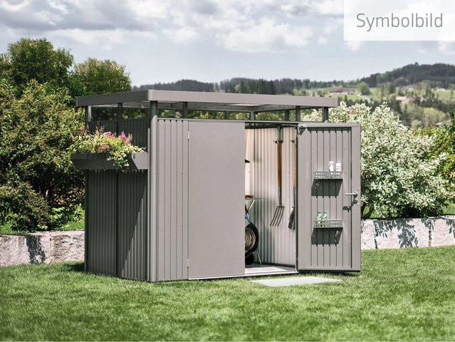 Biohort HighLine Gerätehaus aus Metall mit Einzeltür und Satteldach in Quarzgrau-Metallic, B/H/T: 275 x 222 x 275 cm - Bild 1