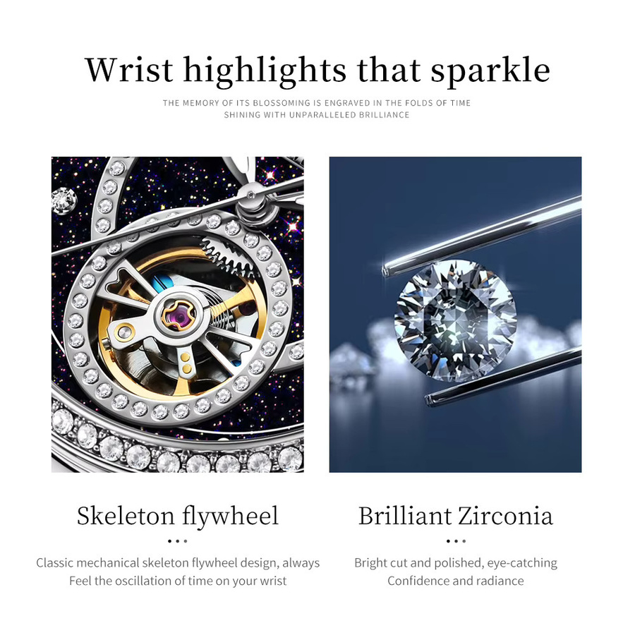 OLEVS Armbanduhr, Edelstahl, Diamant, Damen, Handaufzug, Silber - Bild 3