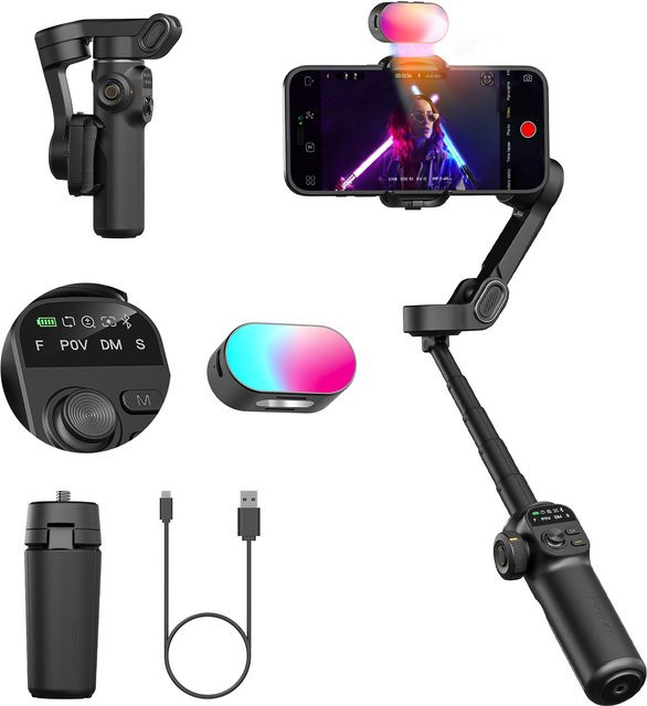 AOCHUAN Smart X2 Smartphone Gimbal-Stabilisator mit integrierter Verlängerungsstange und LED-Anzeige in Schwarz für iPhone und Android-Telefone - Bild 1