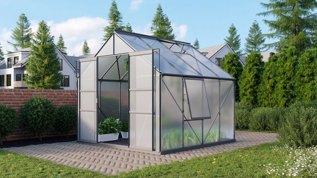 Vitavia Gewächshaus Meridian 6700 Schwarz mit Polycarbonat-Platten und Doppelschiebetür, 6,7 m² - Bild 1