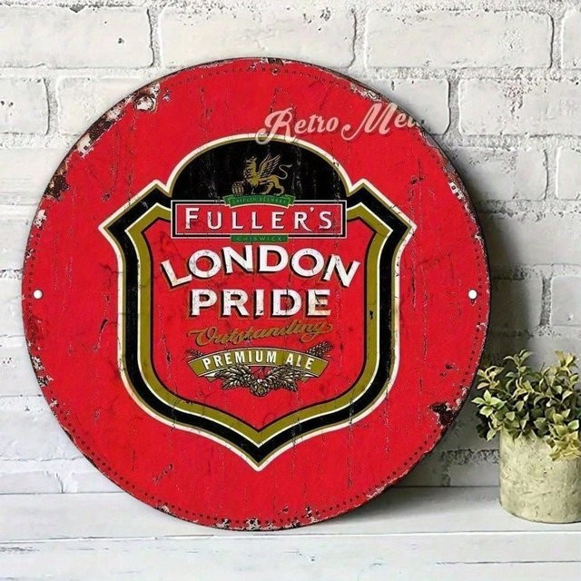 Fuller's Brewery London Pride Vintage Metall-Wandschild aus Aluminium in Rot, rundes Wanddekor für Zuhause und Kneipe - Bild 1
