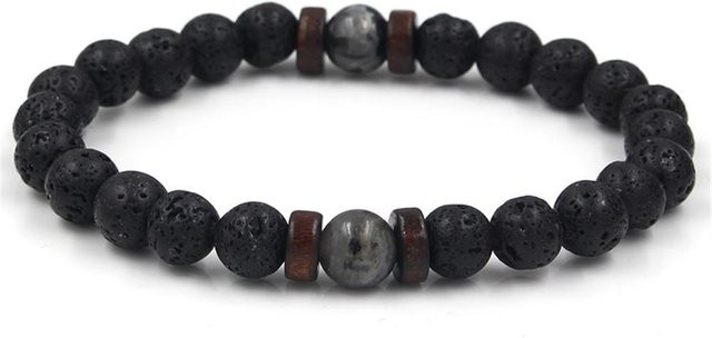YIRAN Armband, Vulkanstein, Holz, Schwarz, Unisex - Bild 1