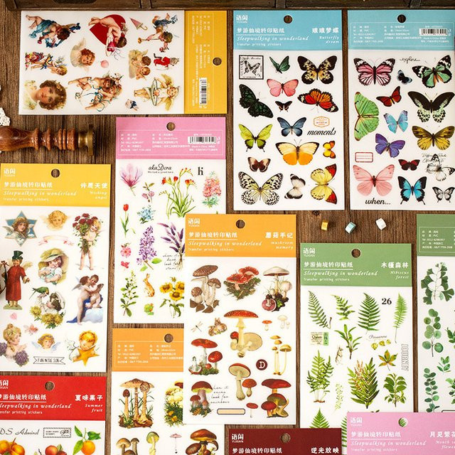 Hobbisland Vintage Transferaufkleber mit Blumen und Pilzen für Scrapbooking und Junk Journal - Bild 1