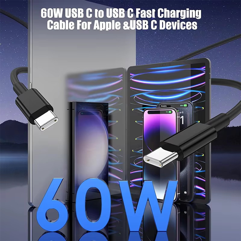 Koovesy USB-C auf Typ-C Schnellladekabel mit 60W PD Leistung in Gelb - Bild 2