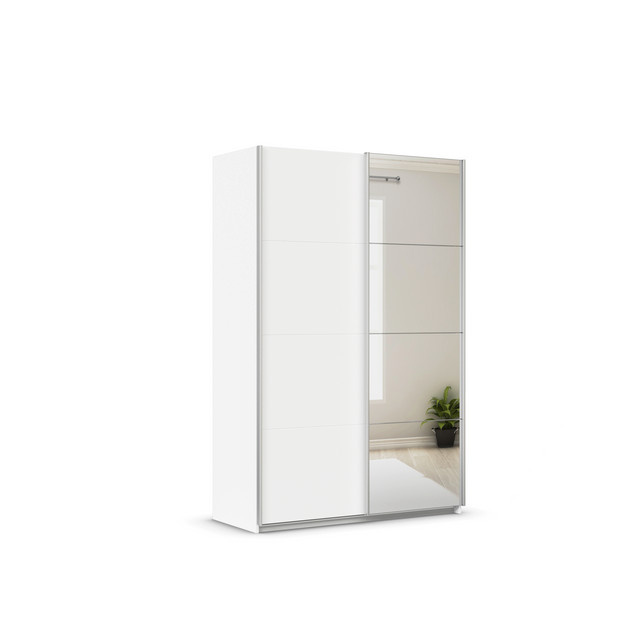 RAUCH Quadra Schwebetürenschrank mit Spiegelelementen und integrierten Schubladen, Farbe: Weiß, B/T/H: 136 x 62 x 210 cm - Bild 1