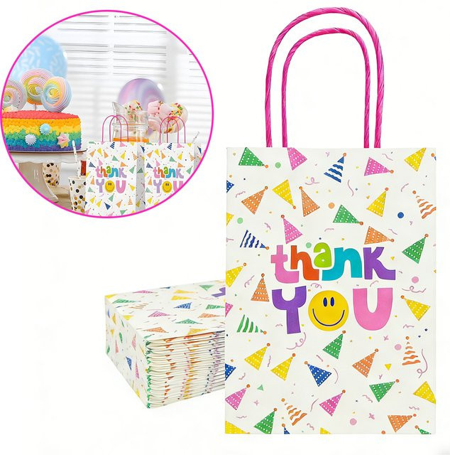 15-teiliges Set Dankeschön-Goodie-Beutel aus Papier mit Griffen und festlichem Druck in Mehrfarbig für Partygeschenke - Bild 1