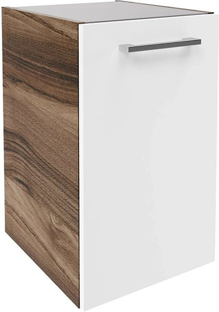 Fackelmann Waschtischunterschrank Verona links, Nussbaum und Weiß Hochglanz, B/T/H: 35 x 39,7 x 57,5 cm - Bild 1