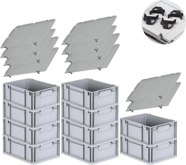 PROREGAL Spar Set mit 10x Eurobox Nextgen Economy inklusive Auflagedeckel und 4x Schiebeschnappverschlüssen, Schwarz, H x B x T: 17 x 30 x 40 cm - Bild 1