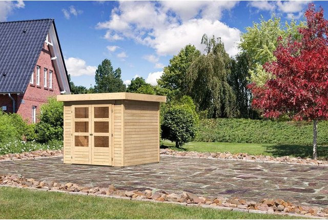 Karibu Holz-Gartenhaus Boras Natur mit Flachdach und modernem Design, Farbe: Braun, B/T/H: 211 x 209 x 209 cm - Bild 1