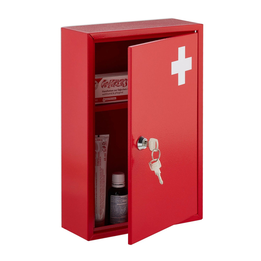 Relaxdays Medizinschrank aus Eisen in Rot und Weiß, abschließbar, B/T/H: 32 x 21,5 x 9,5 cm - Bild 2