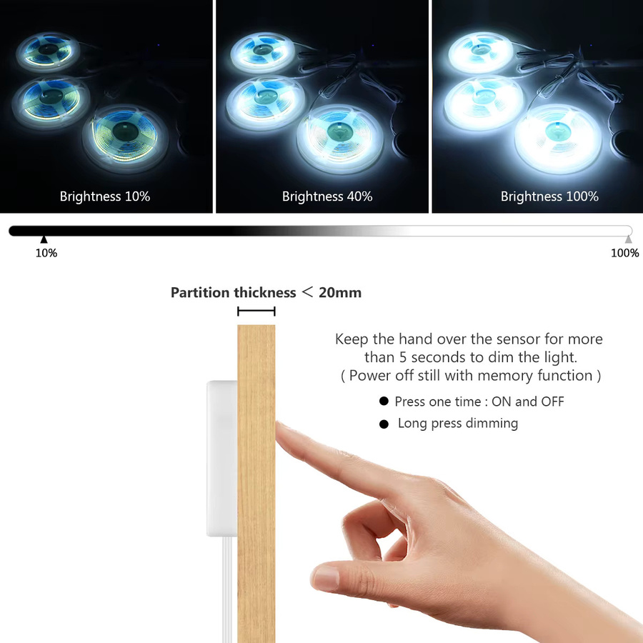 Rybakov COB-LED-Schrankleuchte in Weiß mit Touch-Steuerung und Dimmfunktion für Vitrine und Wandbeleuchtung - Bild 2