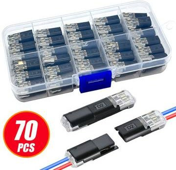 JORPETS 70 Stück Schnellverbindungs-Kabelklemmen, 2-polig, Schwarz, PVC-isoliert mit Kupferkontakt, ohne Abisolieren für LED-Kabel - Bild 1