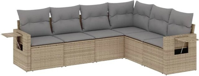 vidaXL 6-tlg Garten-Sofagarnitur in L-Form aus Polyrattan mit Kissen in Beige - Bild 1