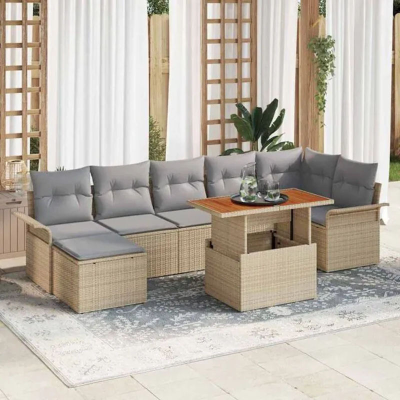 vidaXL Gartenmöbel-Set aus Polyrattan in Beige mit 8-teiligem Sitzlandschaft und Speicherfunktion - Bild 1