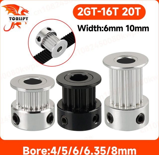 Torlipy GT2 Timing Riemenscheiben aus Aluminium für 3D-Drucker mit 16 oder 20 Zähnen und 5mm, 6mm oder 8mm Bohrung - Bild 1